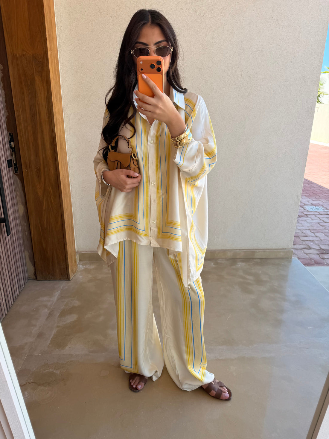 Ensemble soie jaune/bleu