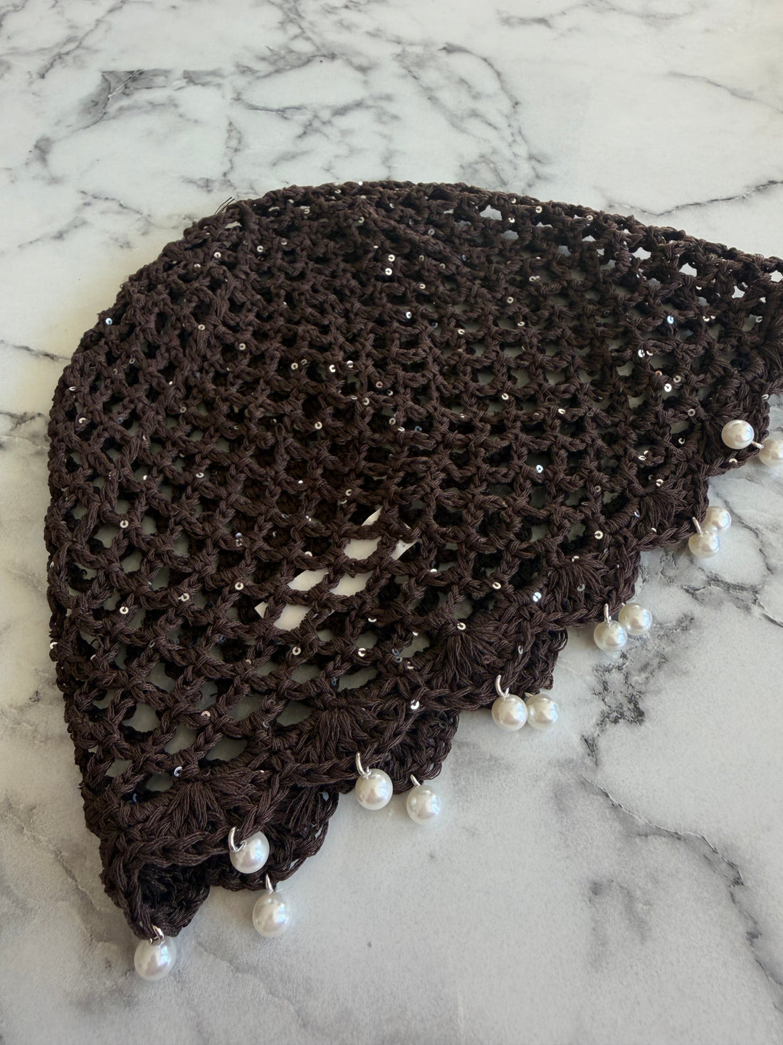 Bonnet crochet perle choco