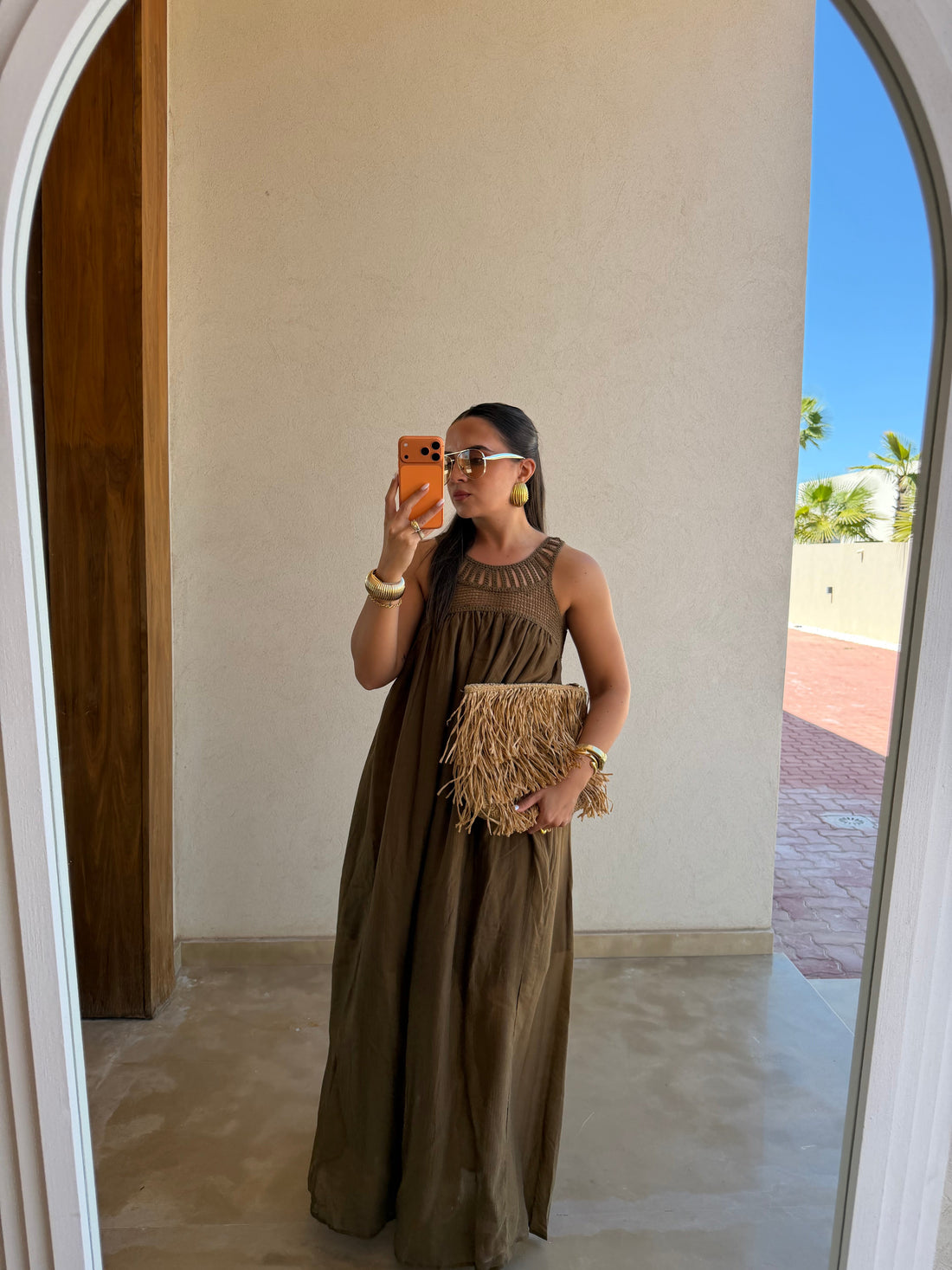 Robe brodé BILI kaki (79444)